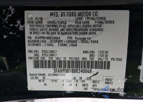 2008 Ford Fusion Sel z USA, uszkodzony, nr VIN 3FAHP08188R240068